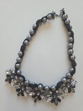 LOFT Gray Pearl and Crystal Statement Necklace